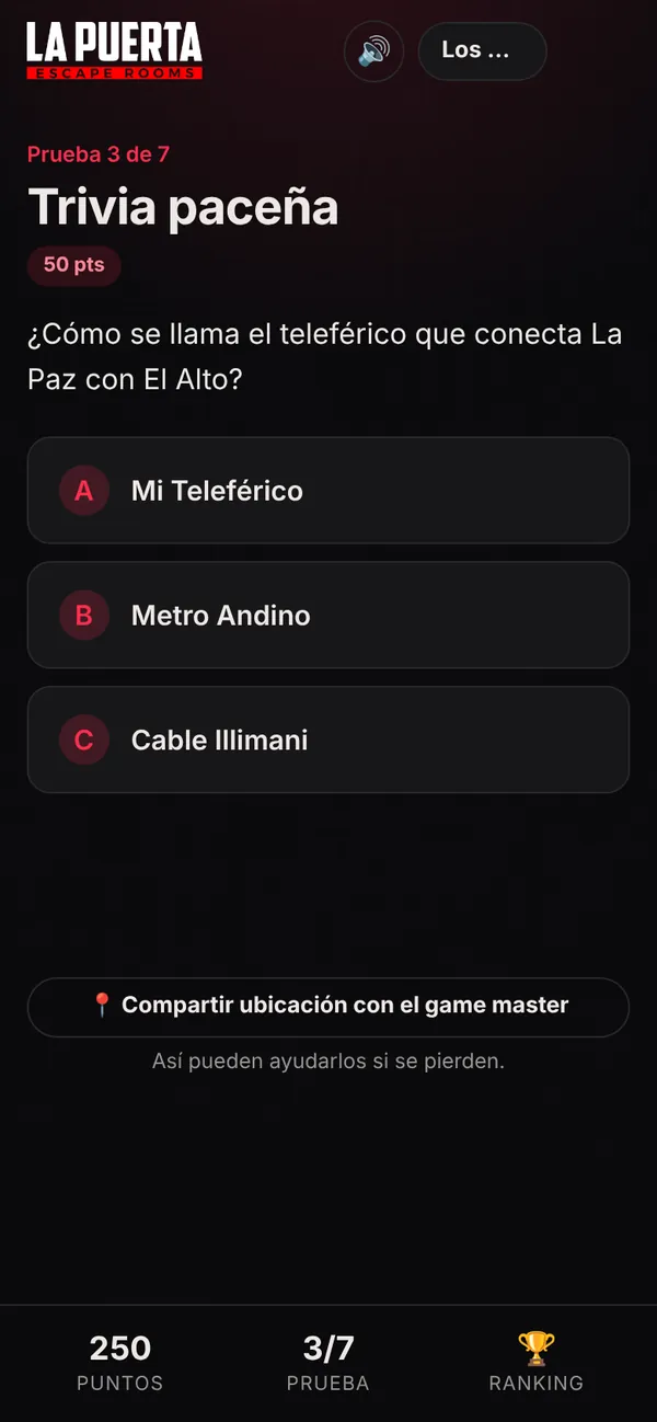 A team phone showing a multiple-choice challenge